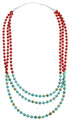 Turquoise Coral 3-Strand Sterling Silver Bead Necklace RX115206